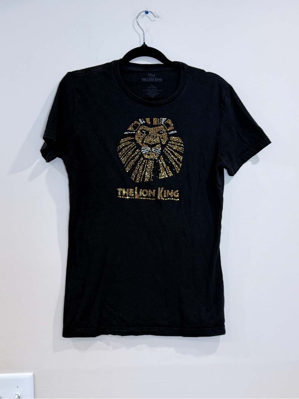 🔥The Lion King Girls' Black T-Shirt with Gold Lion Graphic Size L EUC🔥